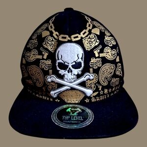 Black and Gold Skull Snapback Hat By Top Level!